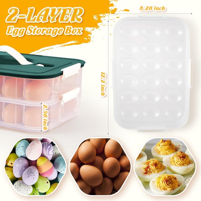FACULX 2-Layer Deviled Egg Containers with Lid, 36 Slots Deviled Egg Tray Carrier with Handle and Deviled Egg Injector Piping Tool, Portable Egg Storage Carrier Tray Platter for Party Picnic Travel (green) - Image 2